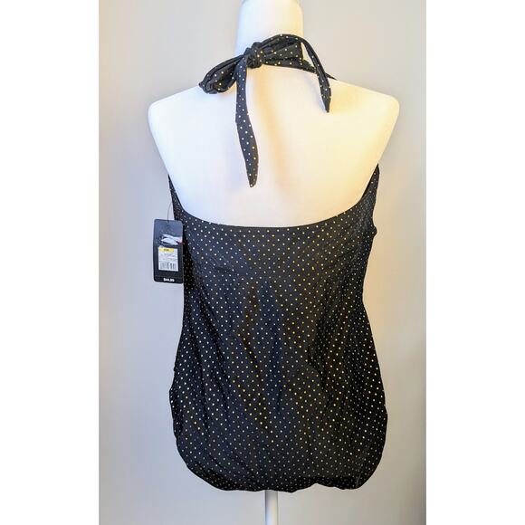 NEW Pure Energy One Piece Swimsuit 20W Black Ebony w/ Gold Pindot Halter Tie - Picture 5 of 11